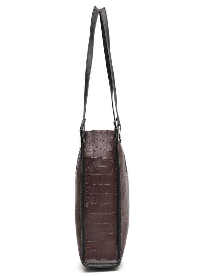 LICHI Hand bags for women stylish sling latest gifts for woman tote bag black croco textured shoulder lady casual lightweight handbag for college party office best diwali gifts 2025 - Image 4